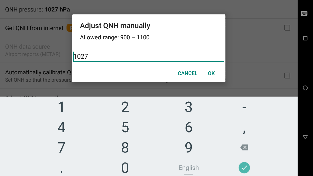 Adjust QNH manually