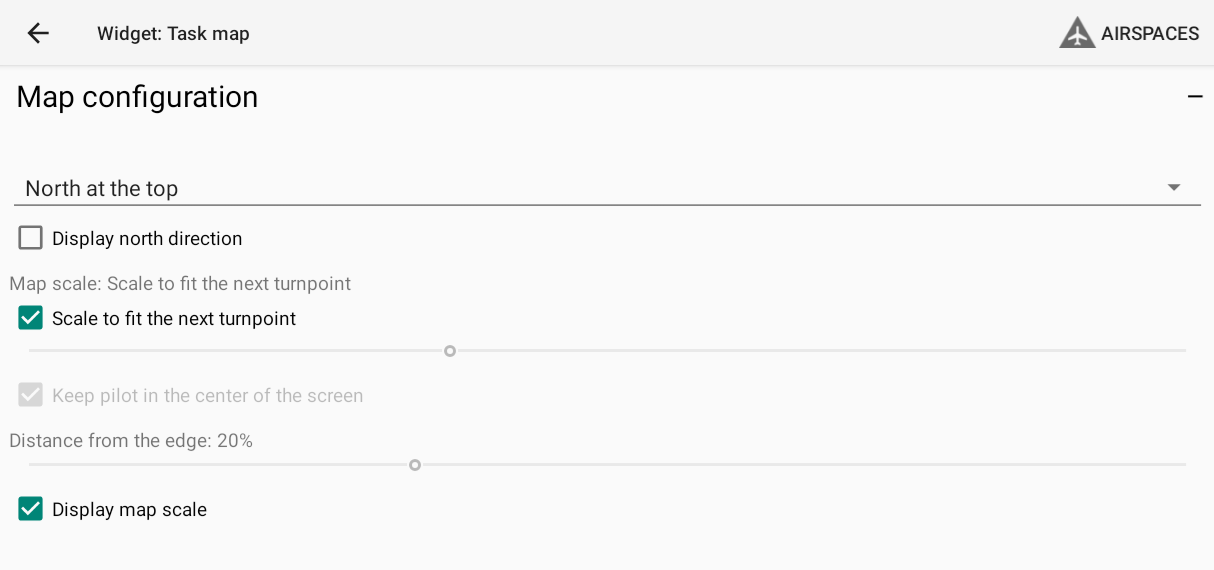 task map – map configuration -scale to fit