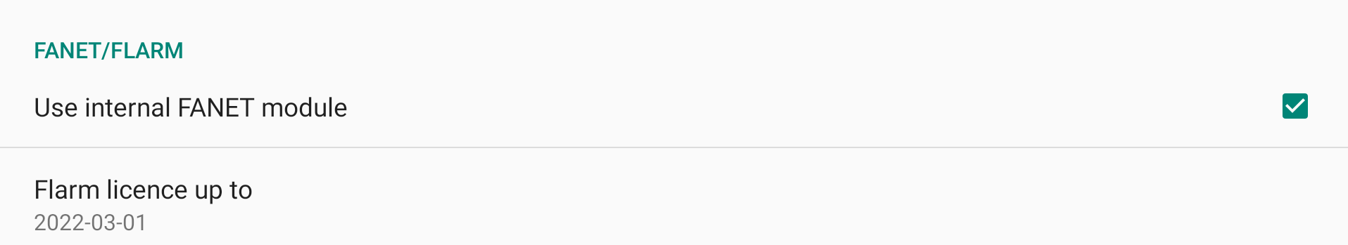 FANET enable in Connection in preferences