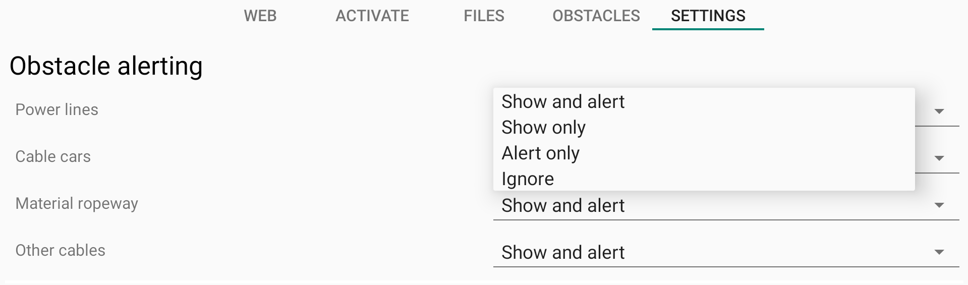 Types of obstacle alerting