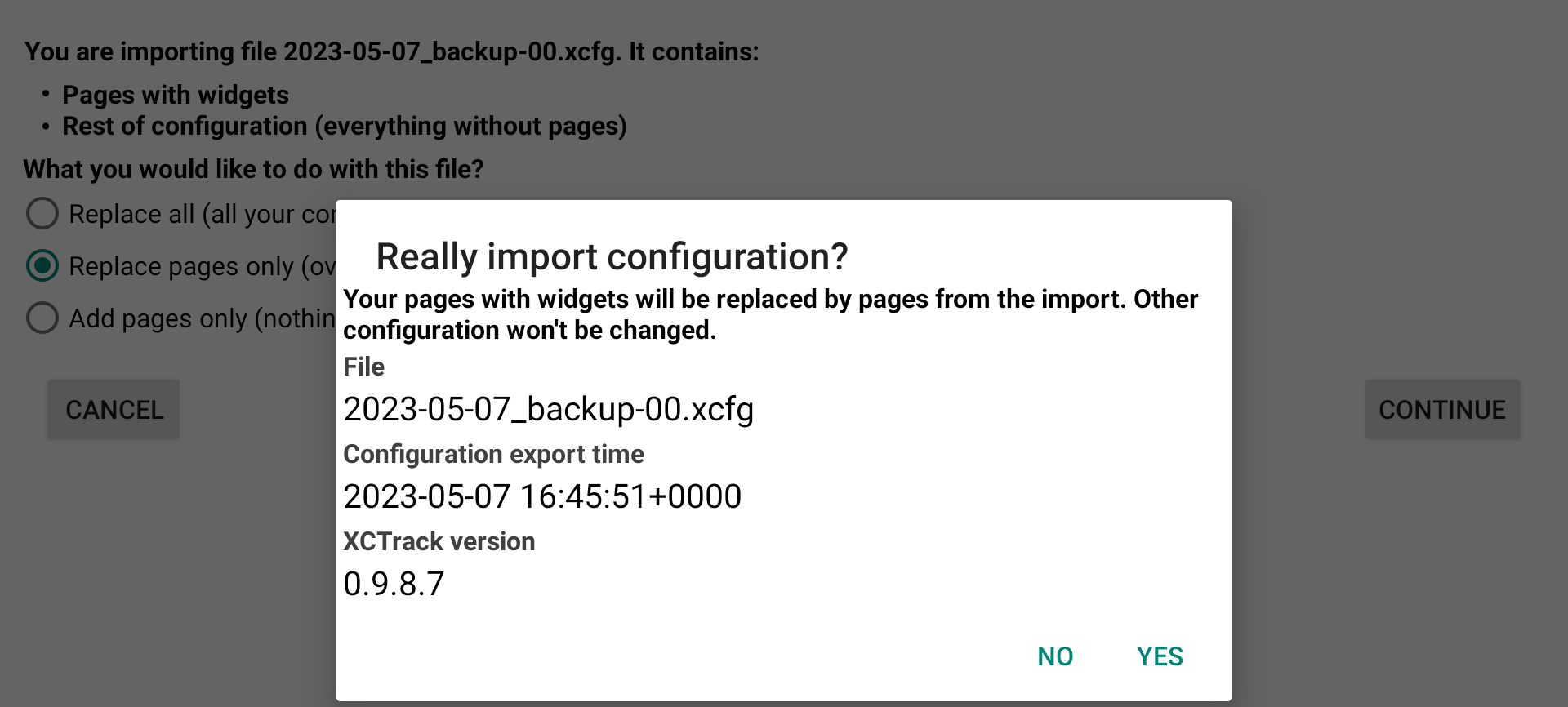 import pages replace
