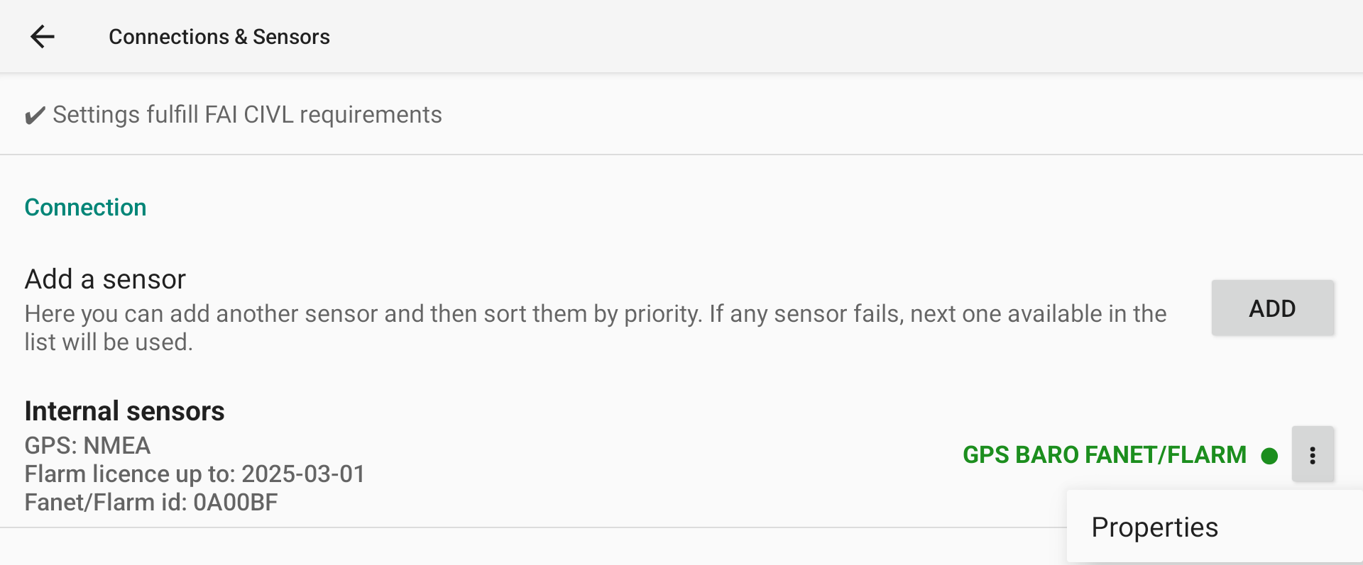 internal sensors properties