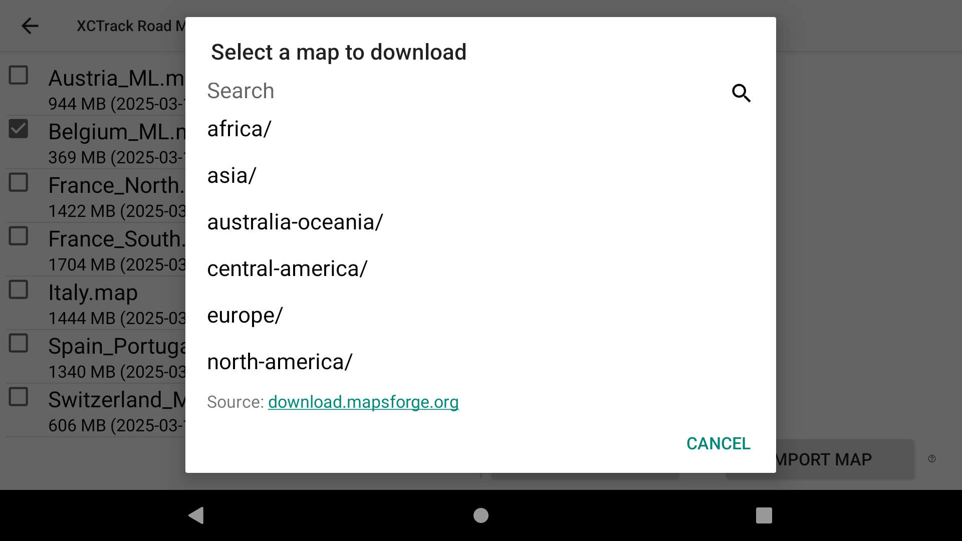 country selection