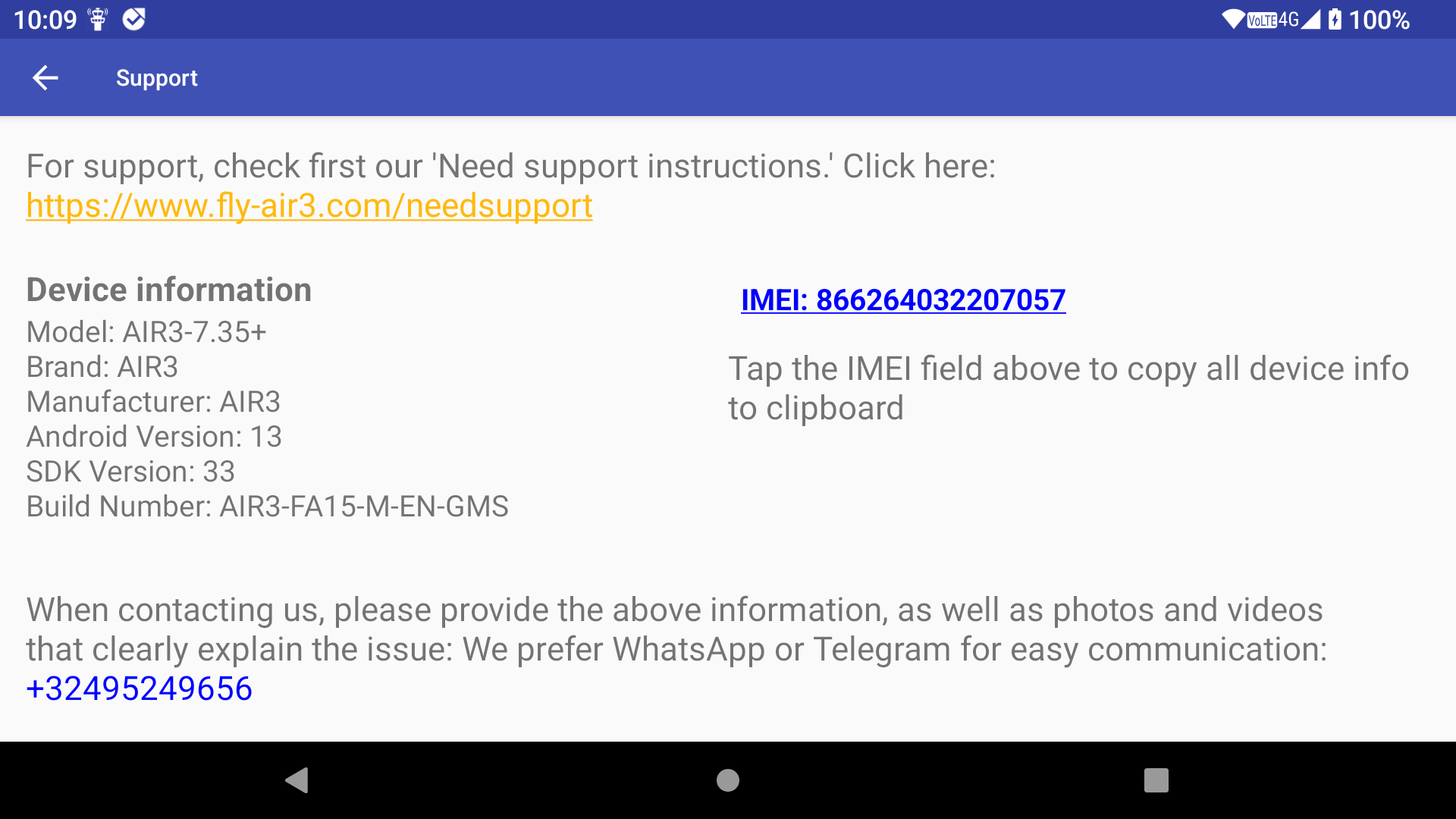 Support page